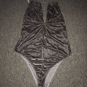 Silver velvet body suit